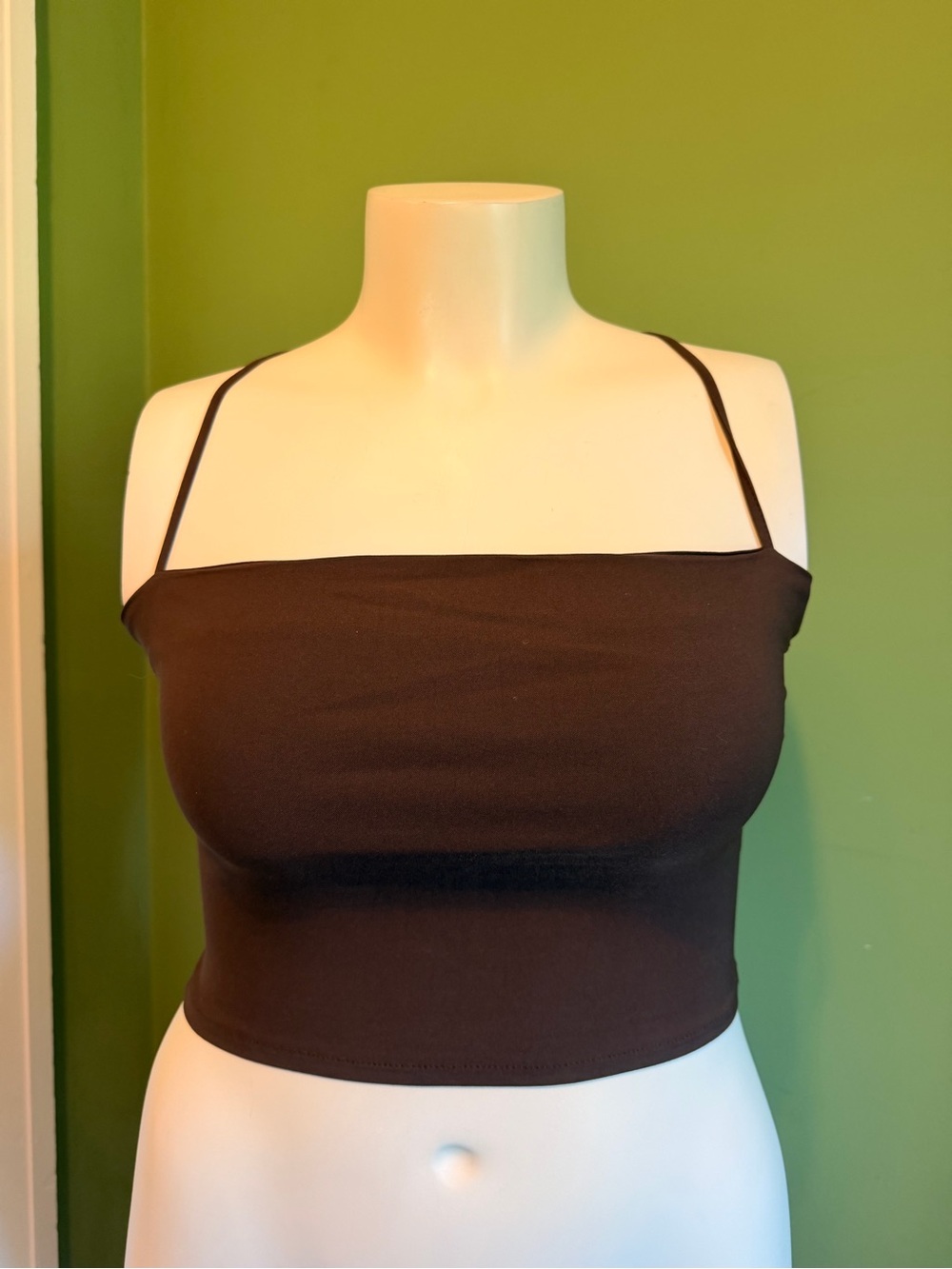 H &M Chocolate Brown Spaghetti Strap Crop Top
